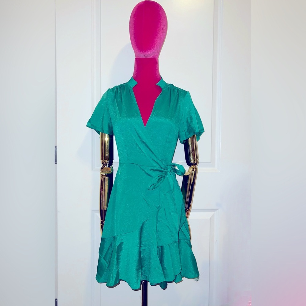 Green Belted fit and flare Wrap dress